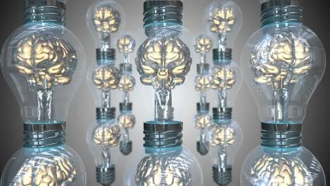 Brain light bulb AI artificial intelligence IOT connectivity Illustrazione stock
