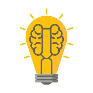 Brain in a light bulb. Creative idea. Vector Stock Illustration