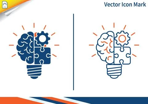 Brain light bulb icon set for idea and innovation. Stock Illustration
