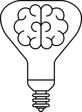 Brain in light bulb icon set. Creative, generating idea, solution vector Stock Illustration