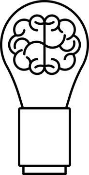 Brain in light bulb icon set. Creative, generating idea, solution vector Stock Illustration