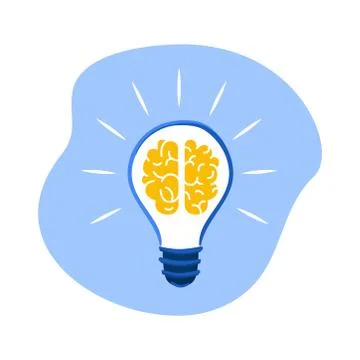 Brain in light bulb. Isolated on white background. New, creative or innovation Stock Illustration