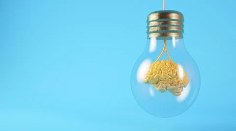 Brain on a lightbulb 3d rendering Stock Illustration
