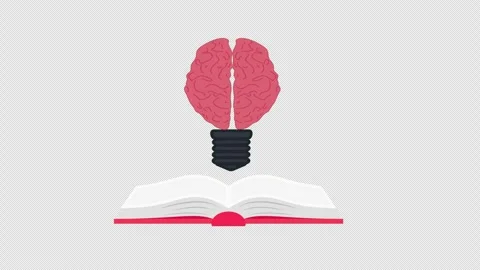 Brain Lightbulb Above Open Book Representing Knowledge Learning and Creative Stock Footage 339781032