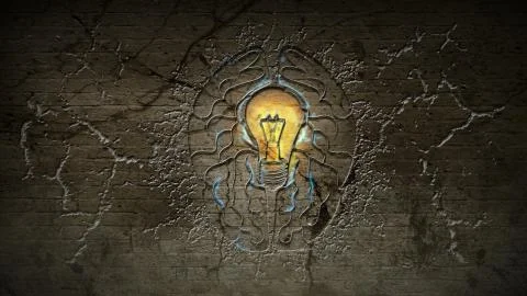 Brain with lightbulb shattered on the wall Stock Illustration