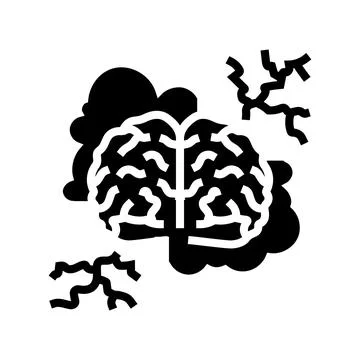 Brain lightning bolt for stimulation glyph icon vector illustration Stock Illustration