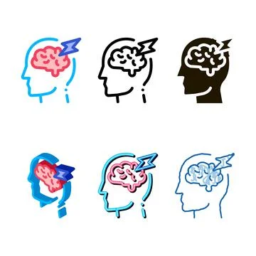 Brain lightning volt silhouette headache variants vector Stock Illustration