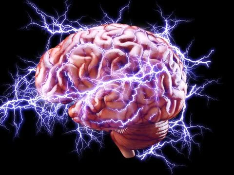 Brain with lightnings, brainstorm concept Stock Illustration