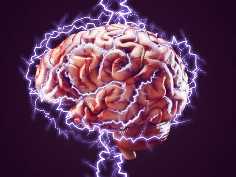 Brain with lightnings, brainstorm concept Stock Illustration