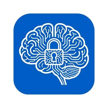 Brain with lock icon symbolizing security of artificial intelligence. Stock Illustration