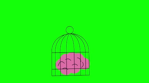 Brain Locked in Cage Concept Animation on Green Screen Vídeos de archivo 334358410