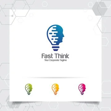 Brain logo bulb design concept of head vector and lamp icon. Smart idea logo Stock Illustration