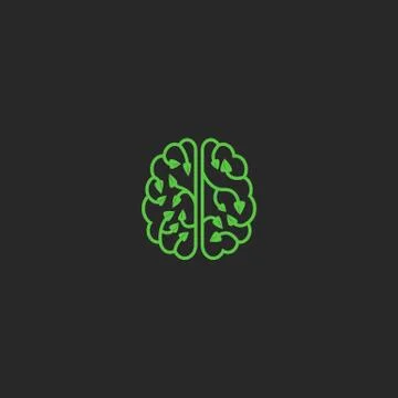 Brain logo eco creative design element. Think Idea ecology concept plant leav Stock Illustration