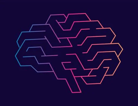 Brain logo icon. Digital symbol template of science innovation, machine learning Illustrazione stock