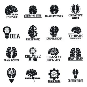 Brain logo set, simple style Stock Illustration