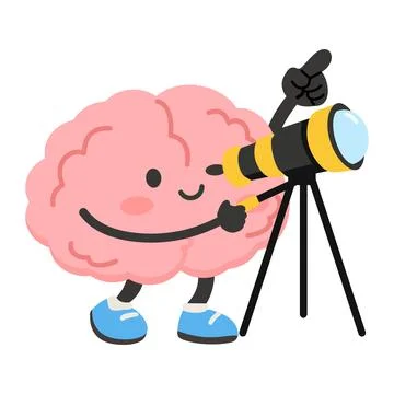 Brain Looking Through Telescope Exploring Space And Discovery Stock Illustration