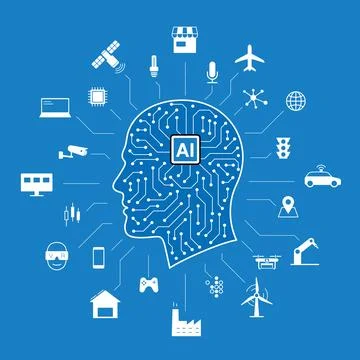 A brain with a lot of technology on it Stock-Illustration