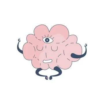 Brain In Lotus Pose With Third Eye Comic Character Representing Intellect And Illustrazione stock