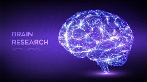 Brain. Low poly abstract digital human brain. Neural network. IQ testing, art Stock Illustration