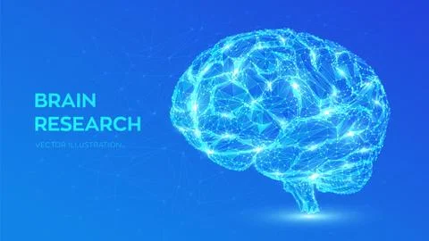 Brain. Low poly abstract digital human brain. Neural network. IQ testing, art Stock Illustration