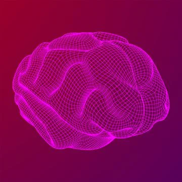 Brain. Low poly abstract digital human brain. Wireframe illustration. Stock Illustration