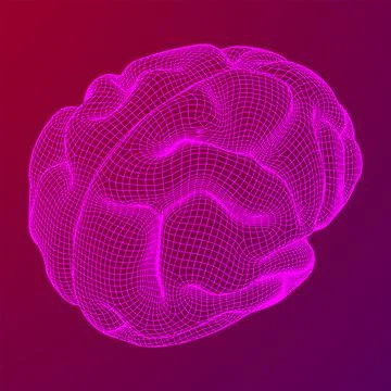 Brain. Low poly abstract digital human brain. Wireframe illustration. Stock Illustration