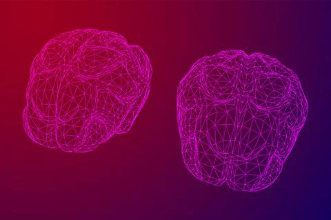 Brain. Low poly abstract digital human brain. Wireframe illustration. Stock Illustration