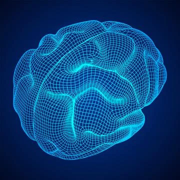 Brain. Low poly abstract digital human brain. Wireframe illustration. Stock Illustration