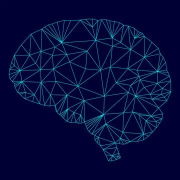 Brain in low poly triangulation triangulated polygonal electric cyan blue v.. Stock Illustration