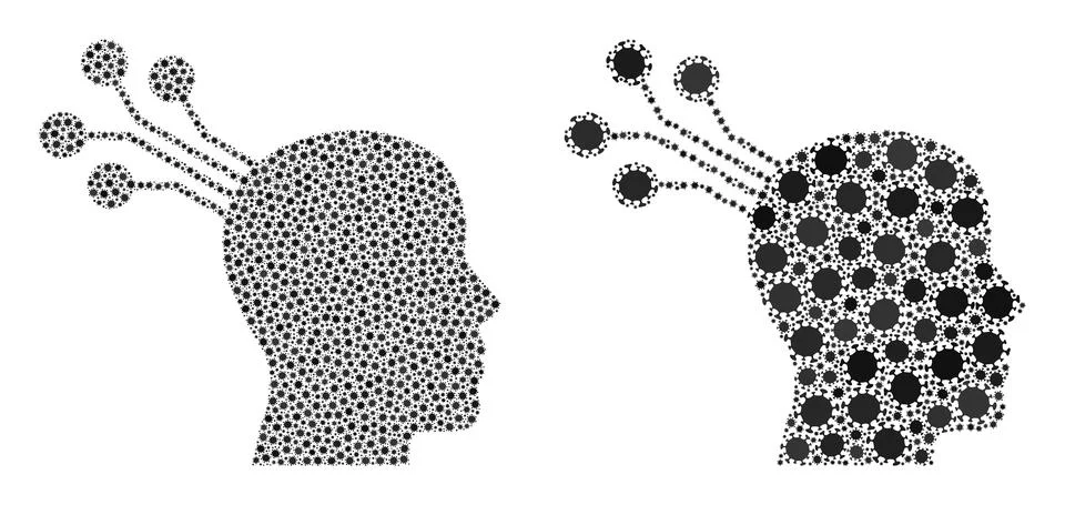 Brain Machine Interface Icon - Composition with Covid Biohazard Infection Items イラスト素材