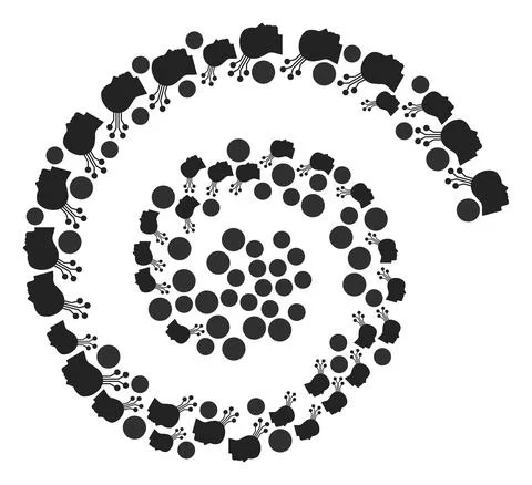 Brain Machine Interface Icon Spiral Centrifugal Collage Stock Illustration