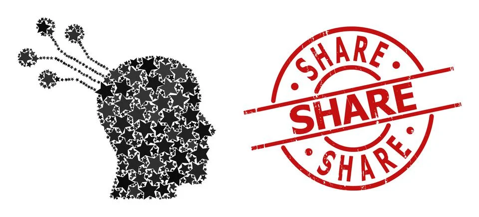 Brain Machine Interface Star Mosaic and Share Textured Stamp イラスト素材