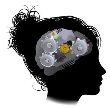 Brain Machine Workings Gears Cogs Woman Stock Illustration
