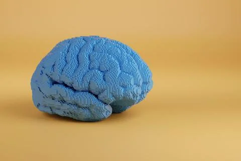 Brain made of small cubes. 3d illustration. Stock Photos