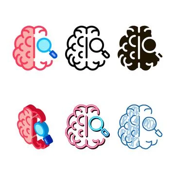 Brain magnifier icon vector outline edition Stock Illustration