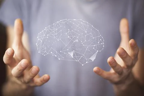 Brain in man hand Stock Photos