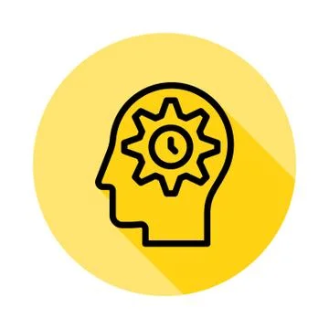 Brain, management, time icon long shadow Stock Illustration