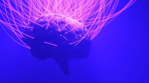 Brain with many connected wires. Metaverse cyberpunk concept. Futuristic neuron Illustrazione stock