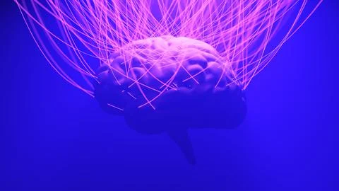 Brain with many connected wires. Metaverse cyberpunk concept. Futuristic neuron Stock Illustration