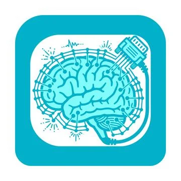 Brain mapped with electronic electrodes and connected port flat vector desi.. イラスト素材