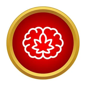 Brain with marijuana leaf on red icon Stock Illustration