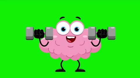 Brain Mascot Doing Fitness Exercise Raising Dumbbells Stock Footage 330488695