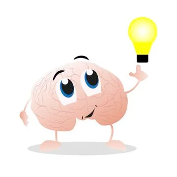 Brain mascot with new idea Stock Illustration