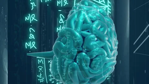 Brain with mathematical equations and formulas animation over dark background Stock Footage 313095622