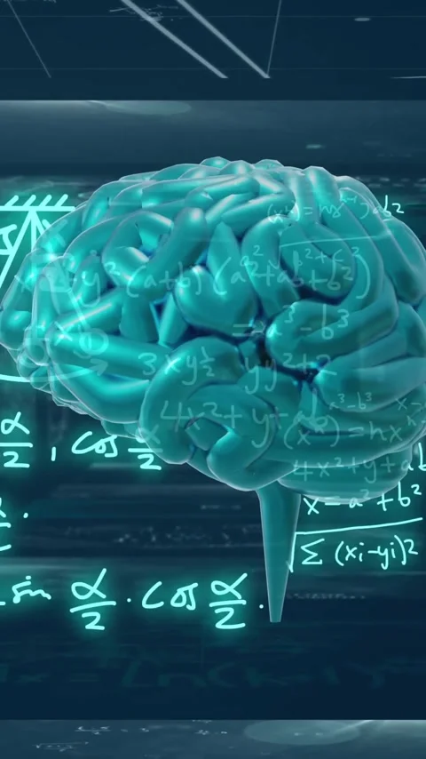 Brain with mathematical equations and formulas animation over dark background Stock Footage 319976840