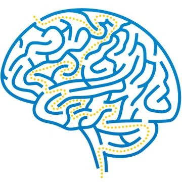 Brain maze with solution path. Editable and plain. Stock Illustration