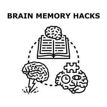 Brain memory hacks improving mental power cognition Stock Illustration