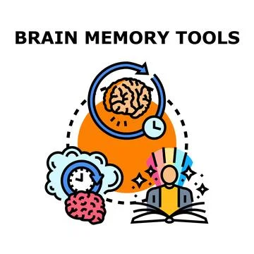 Brain memory tools improving cognitive processes and learning skills イラスト素材