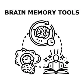 Brain memory tools improving cognitive processes and learning skills イラスト素材