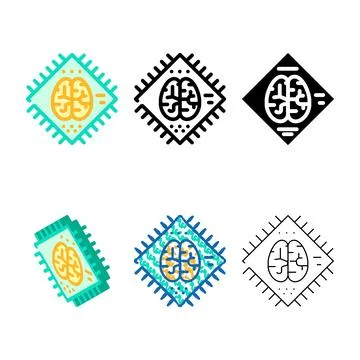 Brain microchip artificial intelligence color icon variations vector Stock Illustration